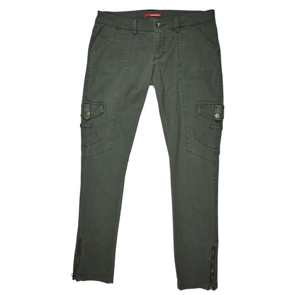 Y2K Union Bay dark olive green skinny cargo pocket moto pants low rise size 11 - Picture 2 of 7